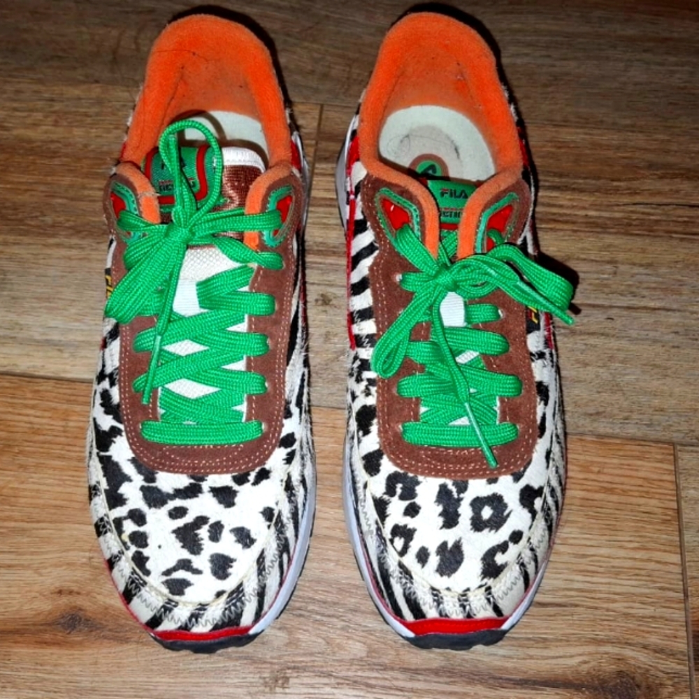 Leopard Print Sneakers with Green Laces FILA